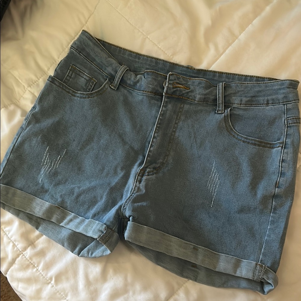SHEIN Blue Jean Shorts with Cuffed Hem